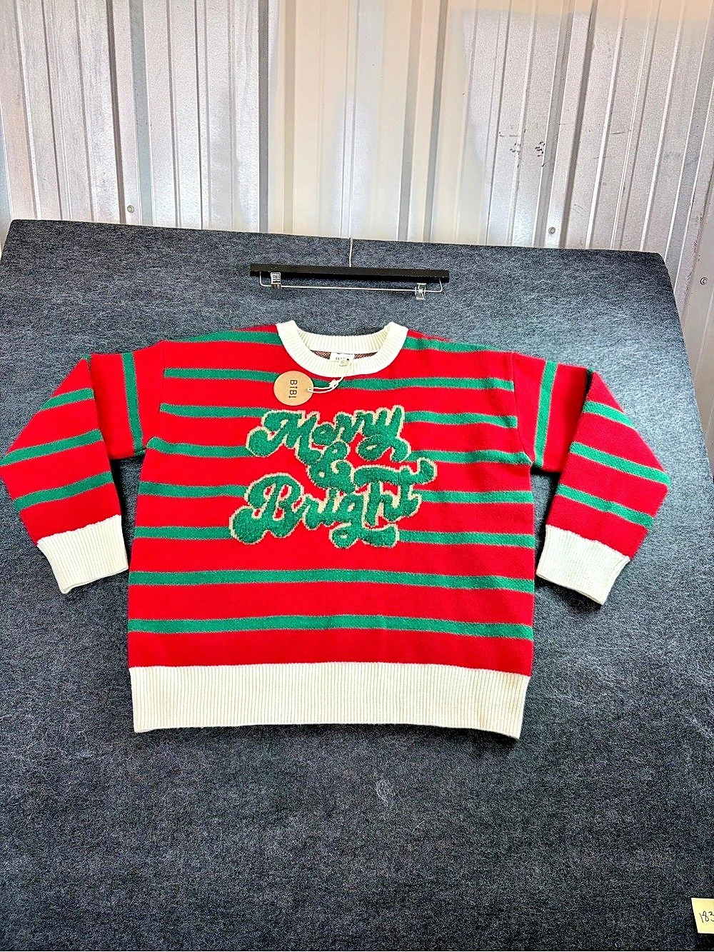 BiBi Merry & Bright Stripe Holiday Christmas Pullover Sweater Red & Green NWT